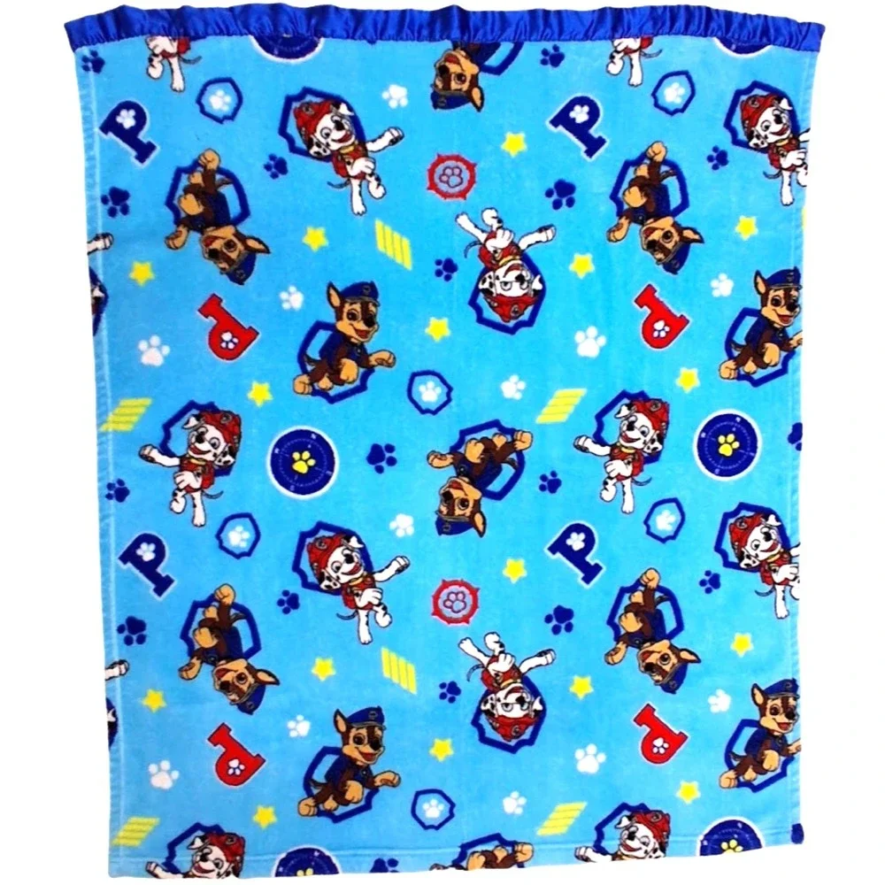 Paw Patrol Blue Fleece Blanket Satin Top Edge Soft 42x48 Puppy Dog Nickelodeon